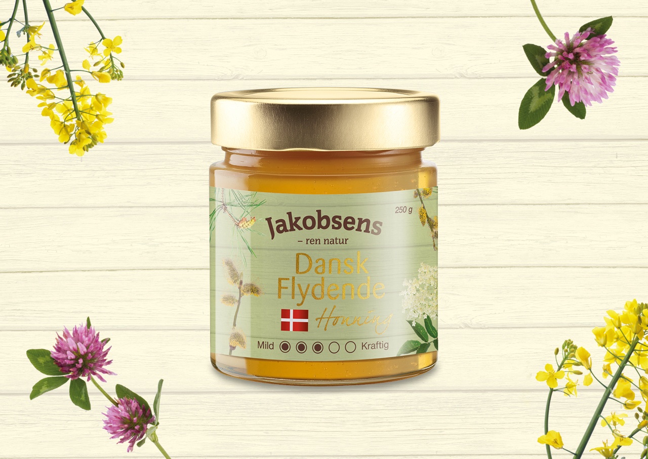 emballagedesign case Jakobsens Best Dansk flydende honning