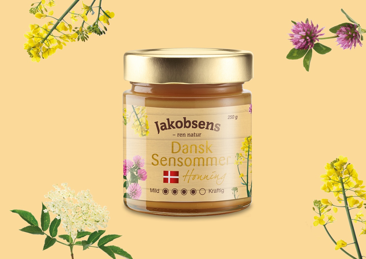 emballagedesign case Jakobsens Best Dansk sensommer honning