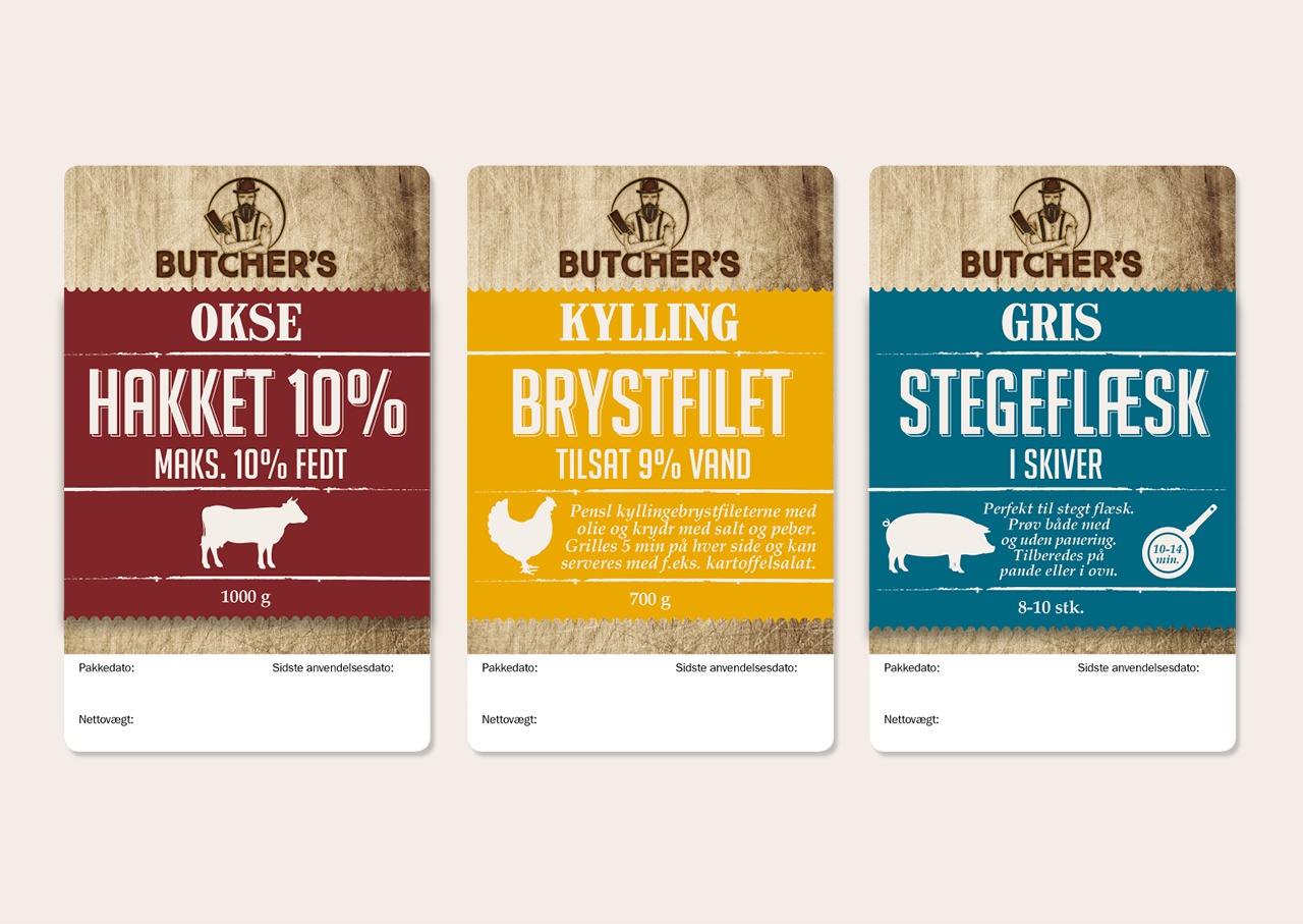 Butchers visuel identitet labels