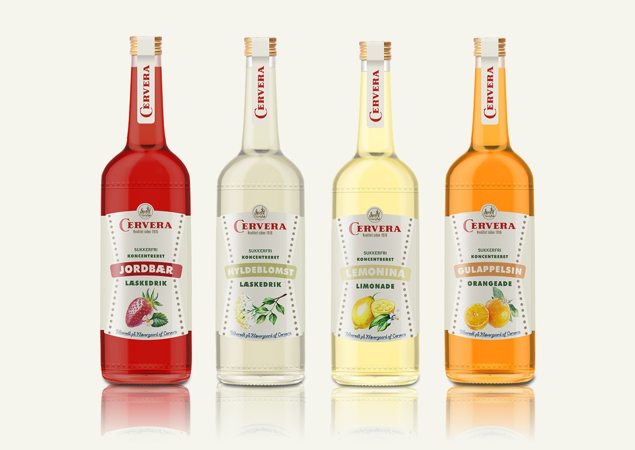 Emballagedesign til Cervera læskedrik, limonade og orangeade - Cameleon Creatives