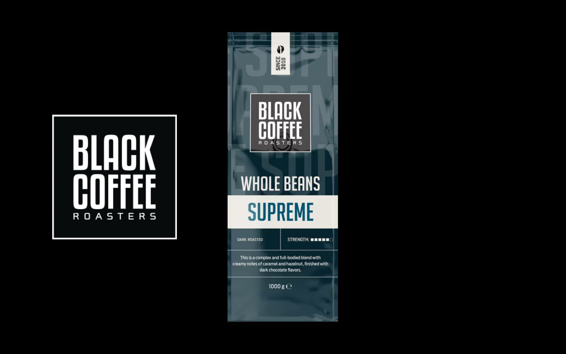Black Coffee Roasters Supreme emballagedesign før